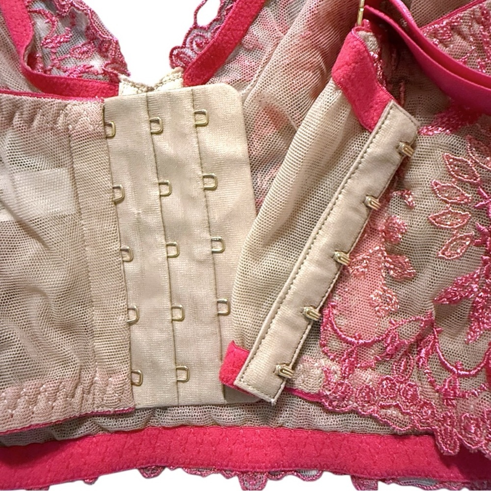 Cosabella Curvy Lace Underwire Bra Large Nude Pink Sheer Floral Embroidery NWT - Picture 4 of 8